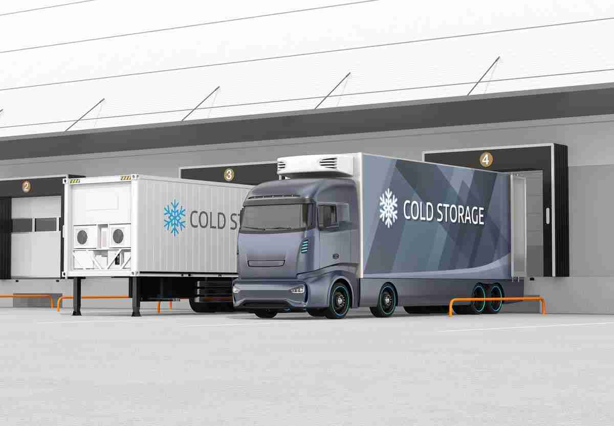 illustration of lorries at loading doors